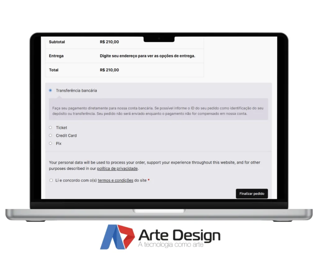 checkout com forma de pagamento